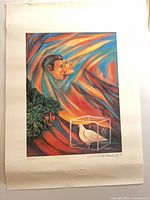 Full view of unframed lithograph sheet showing artwork, deckled edges and margin annotations