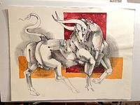 Full view of the lithograph showing image, hand coloring, and paper edges