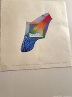 Full view of signed Hazelgrove print with abstract design and deckled edges