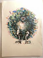 Full view of unframed print showing bird motif and deckled edges