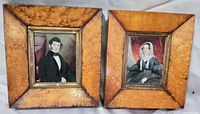 Pair of framed miniature portraits front view