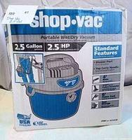 Front of Shop-Vac box showing model, capacity and HP