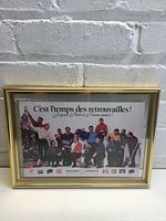 Full view of framed holiday photo in gold frame