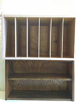 Front view of both the record holder and shelf stacked