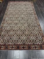 Full view of Persian rug showing entire design and dimensions