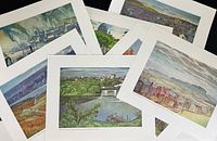 Overhead view showing several of the prints laid out