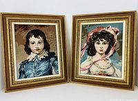 Front view of both framed needlepoints Blue Boy and Pinkie