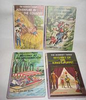 Front view of four Bobbsey Twins hardcover books showing titles and cover art