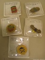 Front view of all five military pins in original vinyl pouches