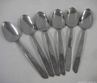 Six spoons front view showing serrated edges and handle design