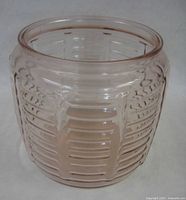 overall view of pink ribbed glass bowl