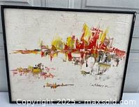 Front view of the abstract oil painting in black frame