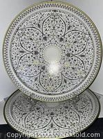 Front view of tin serving tray showing full Venetian pattern