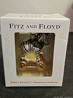 Front of Fitz and Floyd box showing zebra ornament