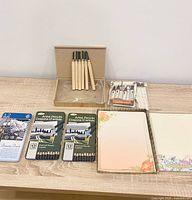 Overview of all art supplies on table