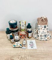 Group shot showing all The Body Shop products and gift bag