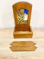 Front view of wooden mirror organizer and separate key rack