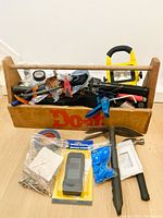 Overall lot with toolbox and loose tools on floor