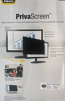 Front of Fellowes PrivaScreen privacy filter retail packaging