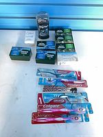 Overall view of body wash, soaps and toothbrushes