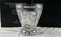 Front view of Waterford Millennium champagne ice bucket with box