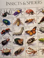 Full sheet of Insects & Spiders 33¢ stamps, 20 stamps visible