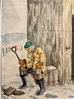 Detail of fisherman and hut