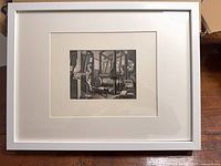 Framed engraving with mat and white frame