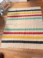 Full view of blanket on floor showing size and stripe pattern