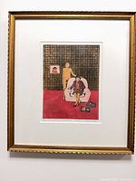 Framed intaglio print matted and glazed