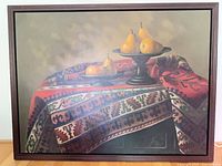 Frontal view of framed painting showing full artwork and frame