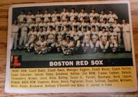 Front of 1956 Topps Boston Red Sox team card showing team photograph and text
