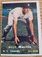 Front of 1957 Topps Billy Martin card showing player image and card details