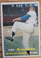 Front of 1957 Topps Don Newcombe card showing player image and text