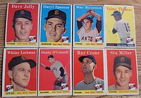 Fronts of eight 1958 Topps Giants cards laid out in two rows
