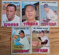 Fronts of five 1967 Topps Detroit Tigers cards