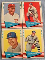 four highlight cards: Ty Cobb, Lou Gehrig, Jimmy Foxx, Walter Johnson