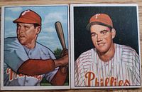 Fronts of both 1950 Bowman Phillies cards