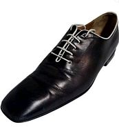 Single shoe angled view showing metallic leather finish and lace style