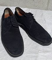 Top angled view of both shoes showing suede material and overall condition