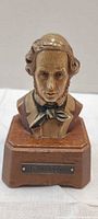 Front view of Mendelssohn bust music box on wooden base