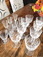 All seventeen crystal stemware pieces on table