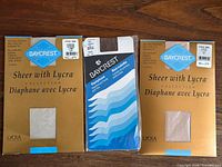 Front view of all three unopened Baycrest pantyhose packages