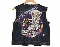 Back view of vest showing Ed Hardy skull graphic and distressed hem