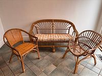 Full set: loveseat, wicker armchair, slat lounge chair