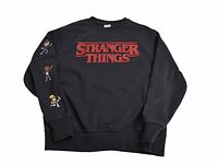 Front view of black Stranger Things sweatshirt