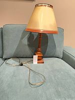 Full view of lamp with shade, cord visible