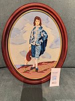 Full view of oval framed Blue Boy embroidery