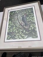Full view of framed bird print showing frame, matting and artwork