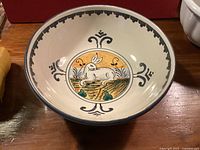 Top view showing interior hare design and decorative rim